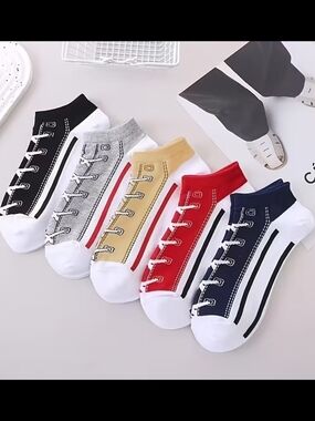 Low-Cut Athletic FUN Socks - Black, Red, Gray, Cream, Dark Gray (5-Pack)